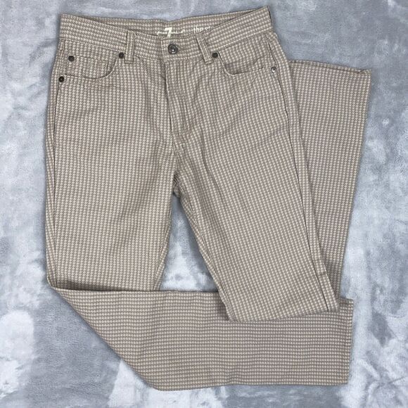 7 For All Mankind Women’s 14 Tan Houndstooth Straight Leg Jeans Embroidered Pock - Picture 1 of 10